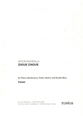 Zigue Zague fr Bandoneon, Violine, Gitarre, Kontrabass und Klavier Stimmen