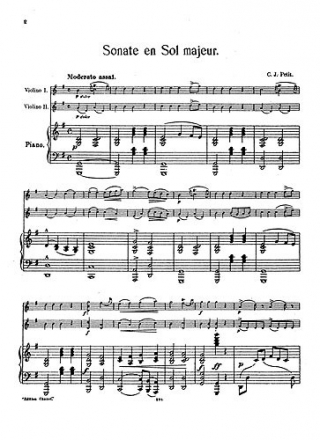 Petit, C J Sonata In G 2vln/Pf Violin, Piano Accompaniment Instrumental Work