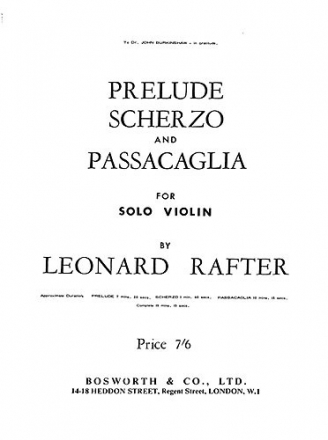 Rafter, L Prelude Scherzo And Passacaglia Vln/Pf Violin, Piano Accompaniment Instrumental Work