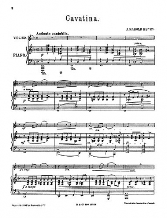 Henry, J H Cavatina Vln/Pf Violin, Piano Accompaniment Instrumental Work