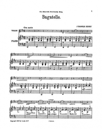 Henry, J H Bagatelle Vln/Pf Violin, Piano Accompaniment Instrumental Work