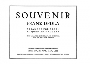 Franz Drdla: Souvenir For Organ Organ Instrumental Work