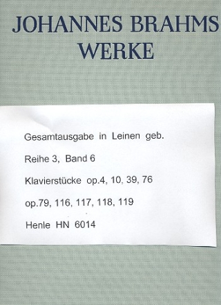 Johannes Brahms Werke Reihe 3 Band 6 Klavierstcke