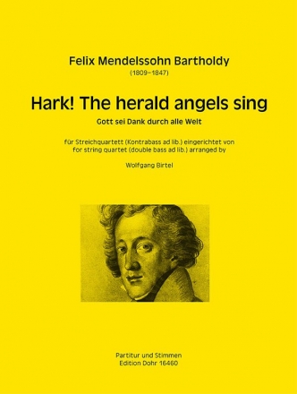 Hark the Herald Angels sing fr Streichquartett (Kontrabass ad lib) Partitur und Stimmen