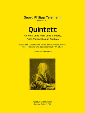 Quintett fr Viola, Oboe (oder Oboe d'amore), Flte, Violoncello und Cembalo Partitur und Stimmen