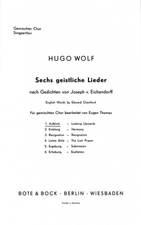 Sechs geistliche Lieder gemischter Chor (SATB) Chorpartitur