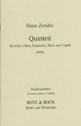 Quintett op.3 (1950) fr Flte, Oboe, Klarinette, Horn und Fagott Studienpartitur