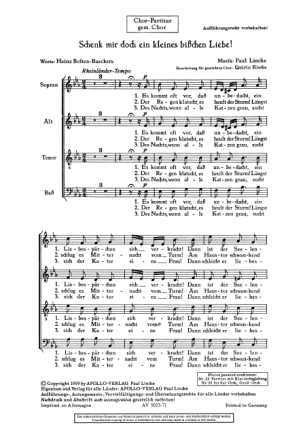 Schenk mir doch ein kleines bisschen Liebe fr gemischten Chor (SATB) mit Klavier