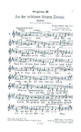 An der schnen blauen Donau op.314 fr Frauenchor und Klavier Sopran 2/Mezzosopran