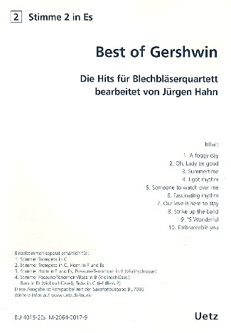 Best of Gershwin fr 4 Blechblser (Ensemble) 2. Stimme in Es (Horn)