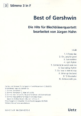 Best of Gershwin fr 4 Blechblser (Ensemble) 3. Stimme in F (Horn)