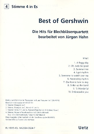 Best of Gershwin fr 4 Blechblser (Ensemble) 4. Stimme in Es (Bass im Violinschlssel)