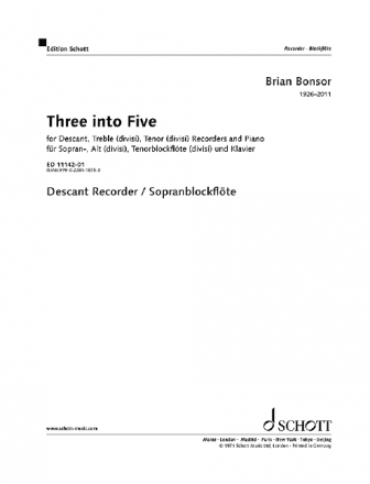 Bonsor, Brian Three into Five fr Blockflten (SAT, divisi, 3 oder 5 Blockflten) und Klavier Einzelstimme Sopran-Blockflte