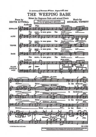 Tippett, Sir Michael The Weeping Babe fr Sopran solo und gemischter Chor (SATB) Partitur