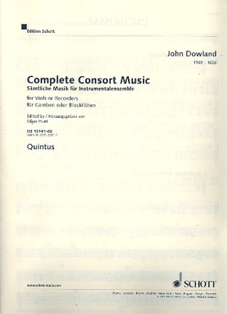 Complete Consort Music for 5 viols (recorders) (SATBB) and Bc quintus (treble clef octavo)