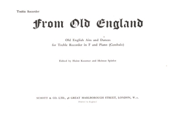 From Old England for treble recorder in F and piano (cembalo) treble recorder part