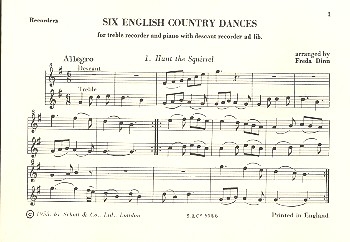 6 English Country Dances fr Altblockflte und Klavier (Sopranblockflte ad lib) Spielpartitur Blockflten