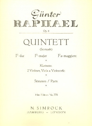 Quintett F-Dur op.4 fr Klarinette, 2 Violinen, Viola und Violoncello Stimmen