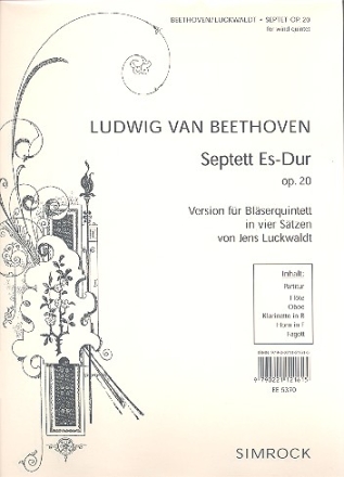 Septett Es-Dur op.20 bearbeitet fr Flte, Oboe, Klarinette, Horn und Fagott Partitur und Stimmen