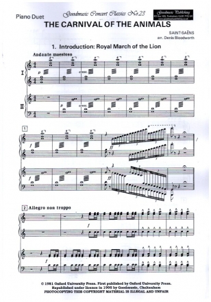 The Carnival of the Animals for 2 pianos score