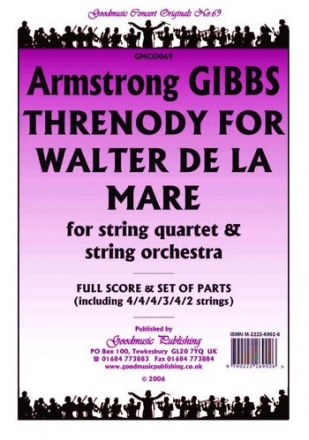 Gibbs Armstrong Threnody For W.De La Mare Pack String Orchestra