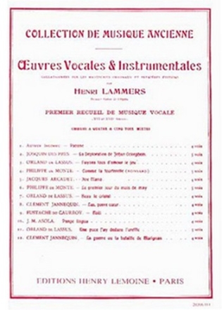 LAMMERS Henri Oeuvres vocales et instrumentales choeur  4 ou 5 voix mixtes Partition