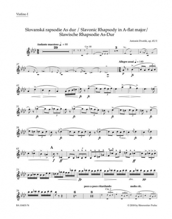 Slawische Rhapsodie As-Dur op.45,3 fr Orchester Violine 1