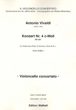 Konzert c-Moll Nr.4 RV401 fr Violoncello solo, 2 Violinen, Viola und Bc Stimmensatz (solo-2-2-1-2)