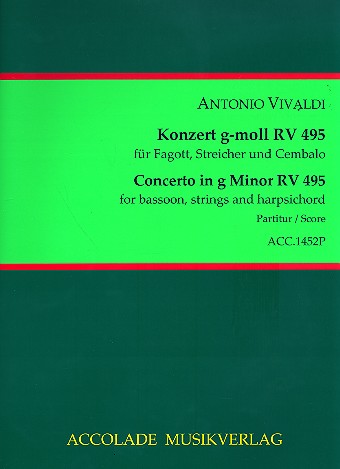 Konzert g-Moll RV495 fr Fagott, Streichorchester und Cembalo Partitur