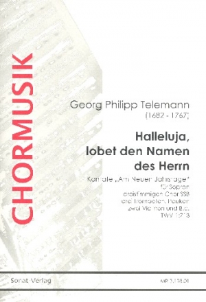 Halleluja lobet den Namen des Herrn TWV1:713 fr gem Chor (SSB), 3 Trompeten, Pauken, 2 Violinen und Bc Partitur