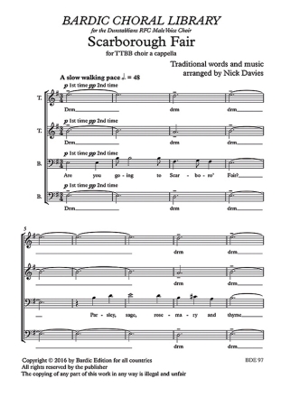 Scarborough Fair for male choir (TTBB) a cappella chorac score