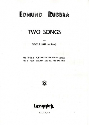 2 Songs op.4 no.2 and op.13 no.2 for voice and harp (piano)