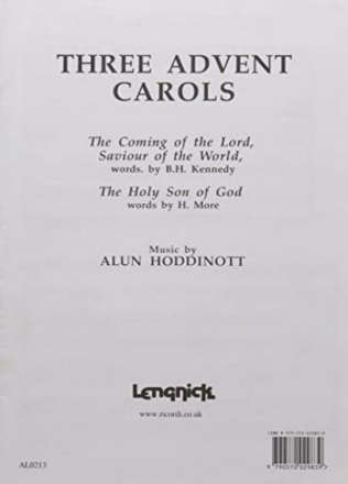 Alun Hoddinott Three Advent Carols. SATB SATB