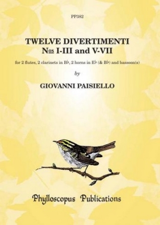 12 Divertimenti vol.1 (nos.1-3 and 5-7) for 2 flutes, 2 clarinets, 2 horns in Eb (Bb) and bassoon(s) score and parts