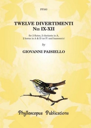 12 Divertimenti vol.2 (nos.9-12) for 2 flutes, 2 clarinets in A, 2 horns and bassoon(s) score and parts