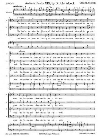 Dr. John Alcock Ed: C M M Nex and F H Nex Anthem: Psalm XIX (Vocal score) choral (mixed voices)