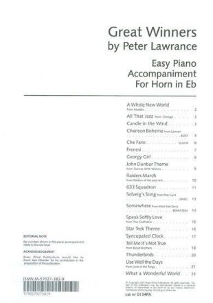 Peter Lawrance, Great Winners Eb Horn Pa Eb Horn and Piano accompaniment Buch