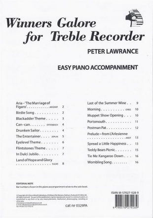 Peter Lawrance, Winners Galore For Treble Recorder Recorder and Piano Buch