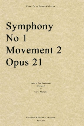 Ludwig van Beethoven, Symphony No. 1 Movement 2, Opus 21 Streichquartett Stimmen-Set