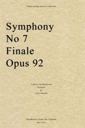 Ludwig van Beethoven, Symphony No. 7 Finale, Opus 92 Streichquartett Stimmen-Set