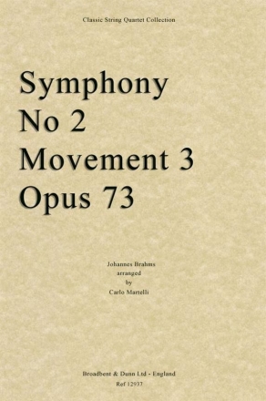 Johannes Brahms, Symphony 2 Movement 3, Opus 73 Streichquartett Stimmen-Set