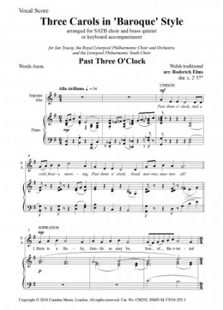 Roderick Elms, Three Carols in Baroque' Style for SATB and Brass Quintet Klavierauszug