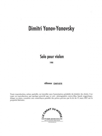 Dimitri Yanov-Yanovsky, Solo Violine Buch