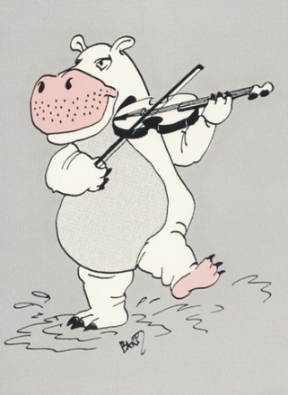 Artist: Barry Lee Hippopotamus playing Violin greetings cards