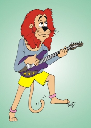 Artist: Barry Lee Lion playing Electric Guitar greetings cards