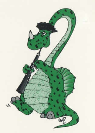 Artist: Barry Lee Dinosaur playing Oboe greetings cards