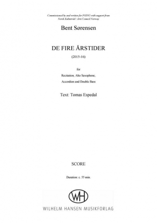 Bent Srensen_Tomas Espedal, De Fire rstider Narration, Alto Saxophone, Accordion and Double Bass Partitur