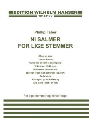 Phillip Faber, Ni Salmer For Lige Stemmer Orgel Partitur