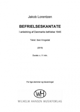 Jakob Lorentzen, Befrielseskantate SA and Piano or Organ Accompaniment Vocal Score