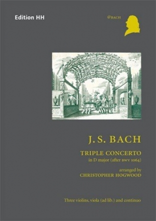 Triple Concerto in D major after BWV1064 for 3 violins and piano (viola ad lib) score and parts